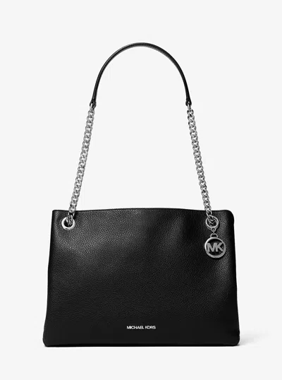 Michael Kors Outlet Christina Medium Pebbled Leather Messenger Bag In Black
