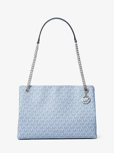 Michael Kors Outlet Christina Medium Signature Logo Shoulder Bag In Blue