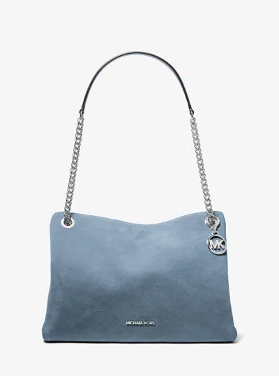 Michael Kors Outlet Christina Medium Suede Messenger Bag In Blue
