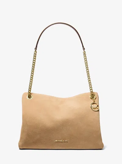 Michael Kors Outlet Christina Medium Suede Messenger Bag In Neutral