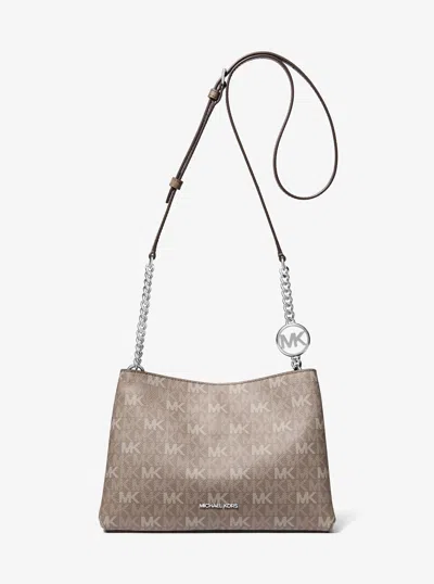 Michael Kors Outlet Christina Small Signature Logo Crossbody Bag In Grey