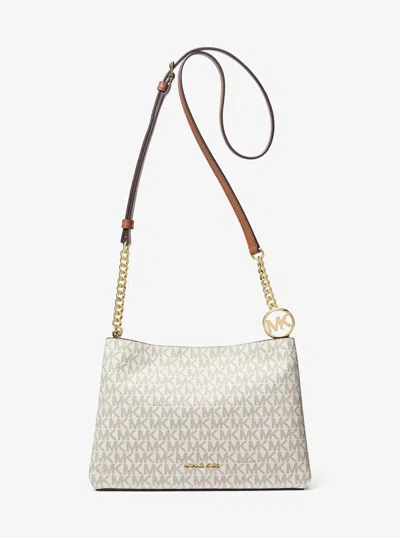 Michael Kors Outlet Christina Small Signature Logo Crossbody Bag In White