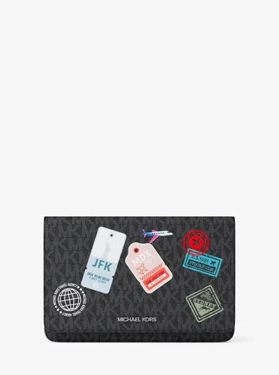 Michael Kors Outlet Cooper Large Embellished Signature Logo Wallet In Black