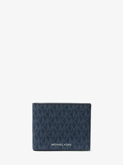 Michael Kors Outlet Cooper Logo Billfold Wallet With Passcase In Blue