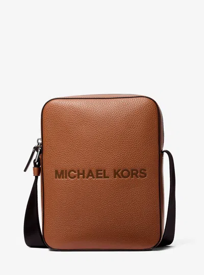 Michael Kors Outlet Cooper Logo Embossed Pebbled Leather Messenger Bag In Pink