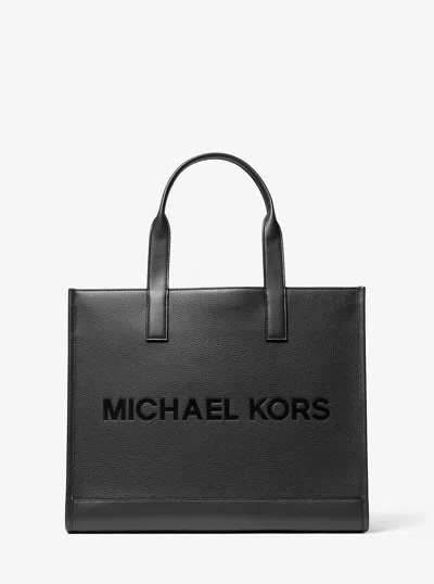 Michael Kors Outlet Cooper Logo Embossed Pebbled Leather Tote Bag In Black