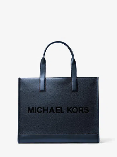 Michael Kors Outlet Cooper Logo Embossed Pebbled Leather Tote Bag In Blue