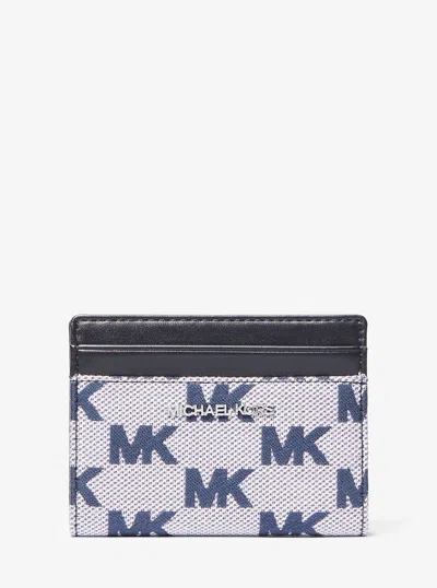 Michael Kors Outlet Cooper Logo Jacquard Bi-fold Wallet In Blue