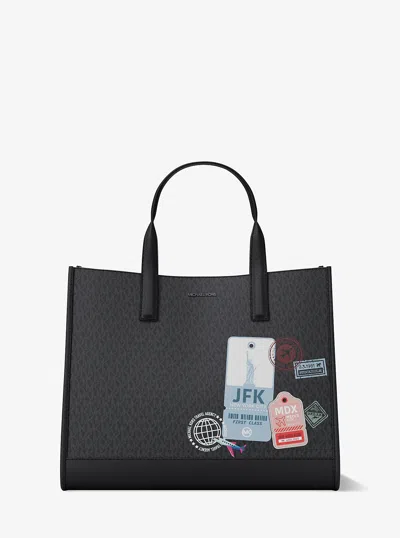 Michael Kors Outlet Cooper Medium Embellished Signature Logo Tote Bag In Black