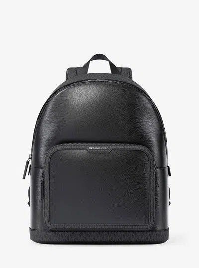 Michael Kors Outlet Cooper Medium Pebbled Leather And Signature Logo Commuter Backpack In Black