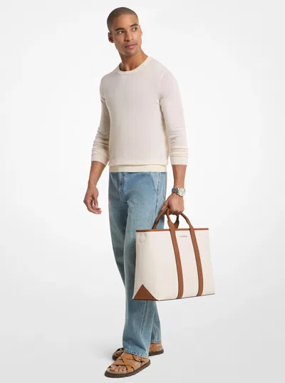 Michael Kors Outlet Cooper Medium Pebbled Leather And Signature Logo Tote Bag