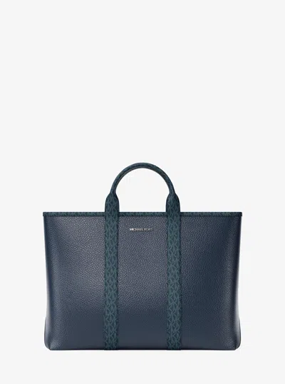 Michael Kors Outlet Cooper Medium Pebbled Leather And Signature Logo Tote Bag In Blue