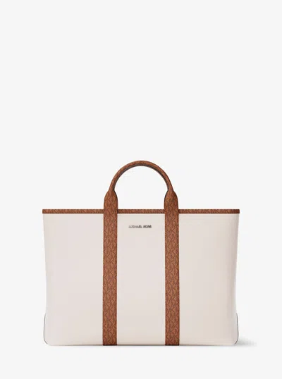 Michael Kors Outlet Cooper Medium Pebbled Leather And Signature Logo Tote Bag In Multi