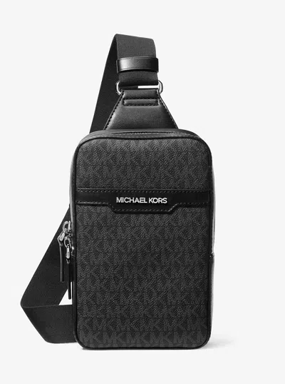 Michael Kors Outlet Cooper Medium Signature Logo Sling Pack In Black