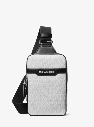 Michael Kors Outlet Cooper Medium Signature Logo Sling Pack In White