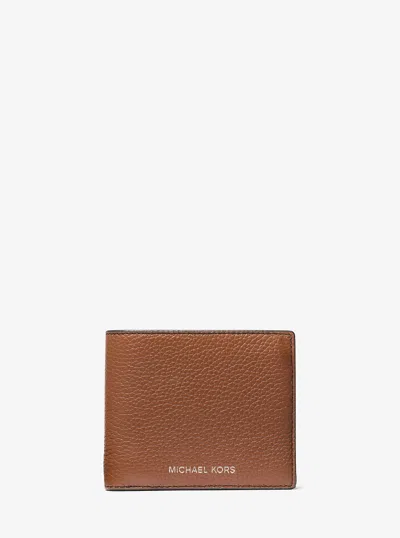 Michael Kors Outlet Cooper Pebbled Leather Billfold Wallet With Coin Pouch In Brown