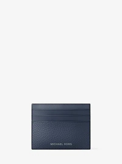 Michael Kors Outlet Cooper Pebbled Leather Card Case In Blue