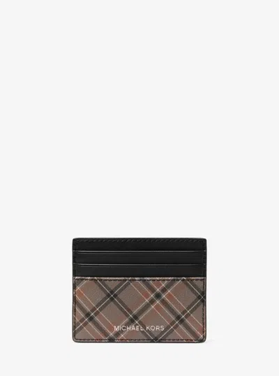 Michael Kors Outlet Cooper Plaid Card Case In Grey