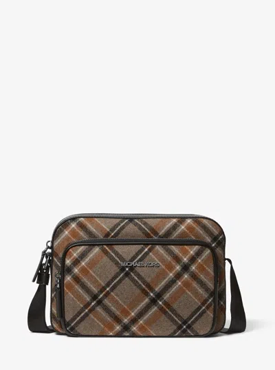 Michael Kors Outlet Cooper Plaid Wool Blend Flight Bag In Grey