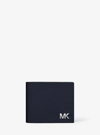 Michael Kors Outlet Cooper Saffiano Leather Billfold Wallet With Passcase In Blue