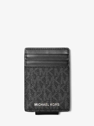 Michael Kors Outlet Cooper Signature Logo Money Clip Card Case In Black