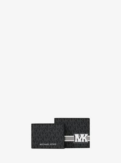Michael Kors Outlet Cooper Striped Signature Logo Billfold Wallet With Passcase In Black