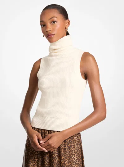 Michael Kors Outlet Cotton Blend Sleeveless Turtleneck In Beige