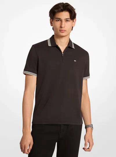 Michael Kors Outlet Cotton Zip-up Polo Shirt In Black