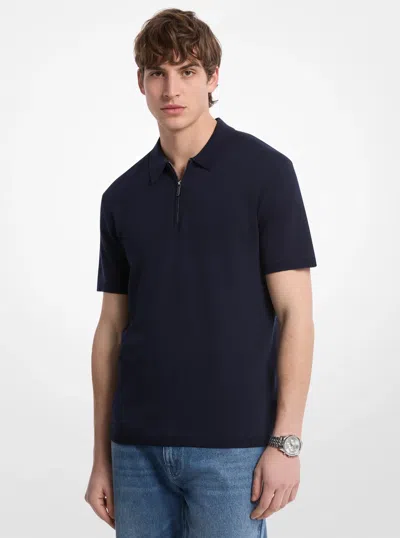 Michael Kors Outlet Cotton Zip-up Polo Shirt In Blue
