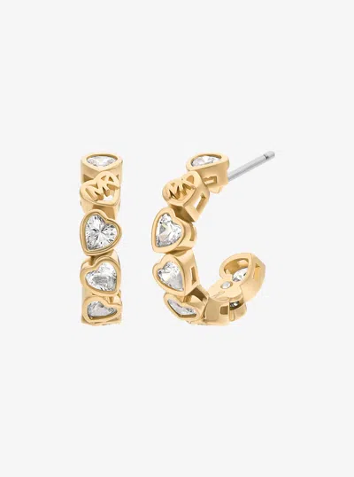 Michael Kors Outlet Cubic Zirconia Hearts Hoop Earrings In Gold