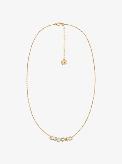 Michael Kors Outlet Cubic Zirconia Hearts Necklace In Gold