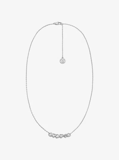 Michael Kors Outlet Cubic Zirconia Hearts Necklace In Silver
