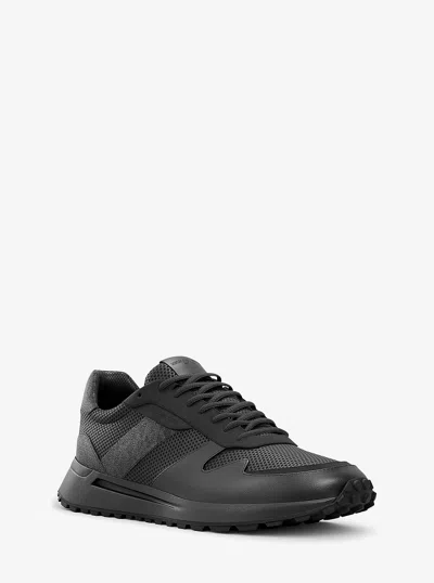 Michael Kors Outlet Dax Mixed-media Trainer In Black
