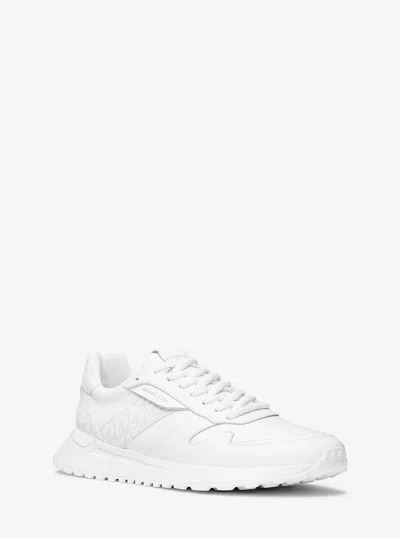 Michael Kors Outlet Dax Pebbled Leather And Logo Trainer In White