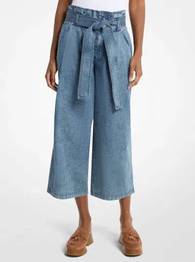 Michael Kors Outlet Denim Cropped Paperbag Pants In Blue