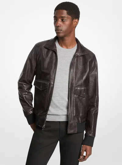 Michael Kors Outlet Distressed Leather Harrington Jacket In Black