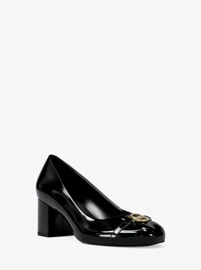 Michael Kors Outlet Dori Patent Block Heel Pump In Black