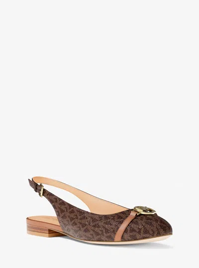 Michael Kors Outlet Dori Signature Logo Slingback Flat In Brown