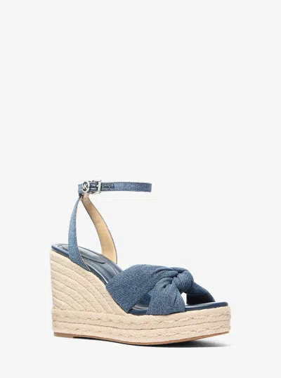 Michael Kors Outlet Elena Denim Wedge Sandal In Multi