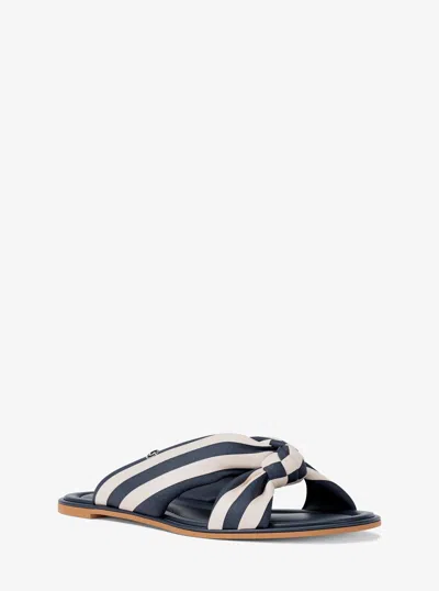 Michael Kors Outlet Elena Striped Linen Blend Slide Sandal In Blue