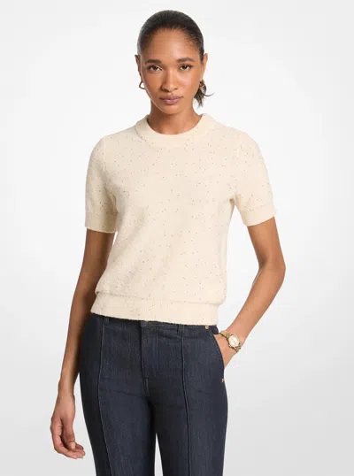 Michael Kors Outlet Embellished Knit Short-sleeve Sweater In Beige