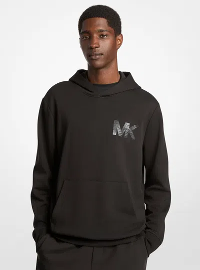 Michael Kors Outlet Embellished Logo Cotton Blend Hoodie In Black
