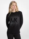 Michael Kors Outlet Embellished Logo Cotton Blend Sweater In Black