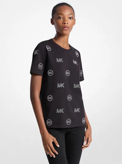 Michael Kors Outlet Embellished Logo Cotton T-shirt In Black