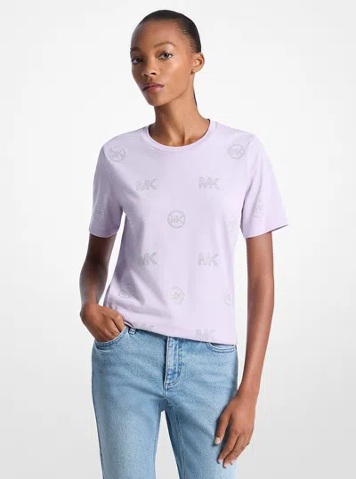 Michael Kors Outlet Embellished Logo Cotton T-shirt In Nude