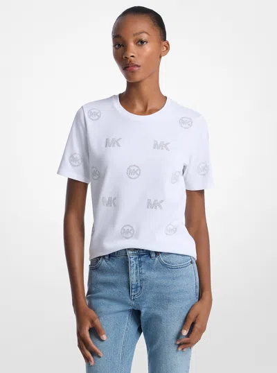 Michael Kors Outlet Embellished Logo Cotton T-shirt In White