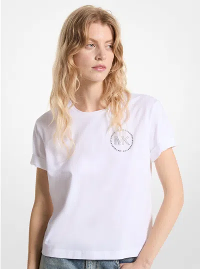 Michael Kors Outlet Embellished Logo Organic Cotton T-shirt In White