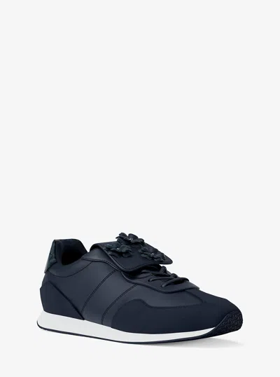 Michael Kors Outlet Essex Embellished Mixed-media Trainer In Blue