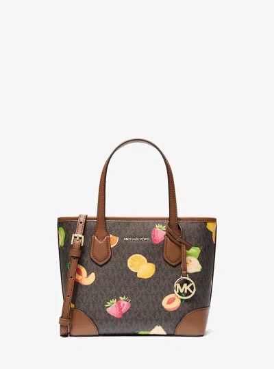 Michael Kors Outlet Eva Extra-small Printed Signature Logo Convertible Tote Bag In Brown