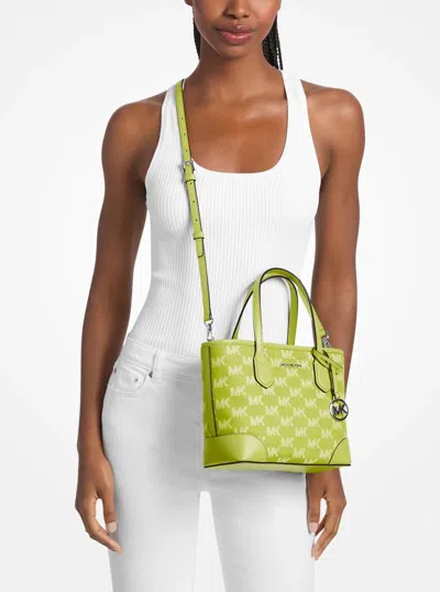 Michael Kors Outlet Eva Extra-small Logo Jacquard Denim Convertible Tote Bag In Green